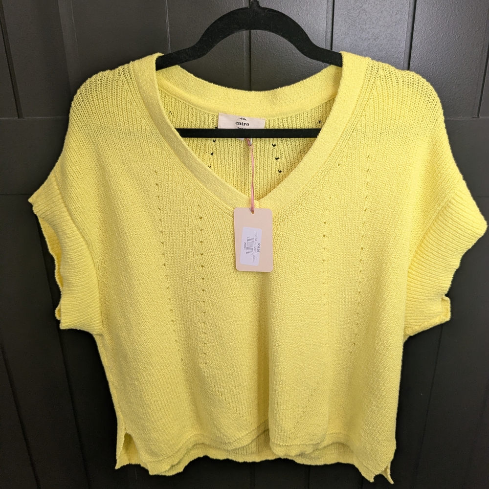 Entro Neon Yellow Knit V-Neck Top
